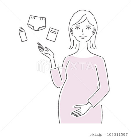 妊婦の女性と赤ちゃん小物 105311597