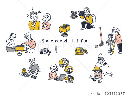 高齢者たちの娯楽、楽しいセカンドライフのイラストセット 105312377