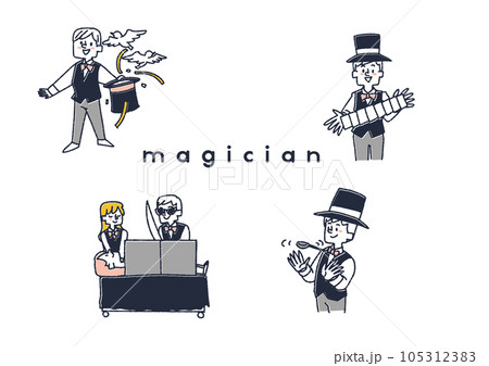人を楽しませるマジシャンのイラストセット 人を楽しませるマジシャンのイラストセット 105312383
