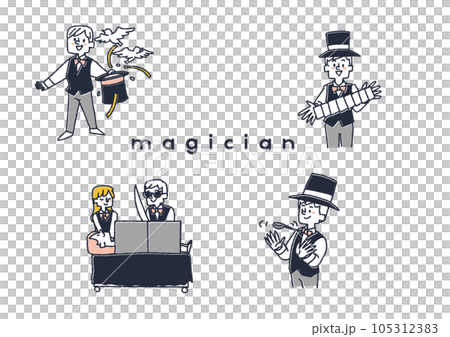 人を楽しませるマジシャンのイラストセット 人を楽しませるマジシャンのイラストセット 105312383