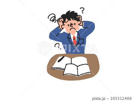 勉強がわからず悩む学生の男の子のイラスト 105312409