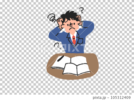 勉強がわからず悩む学生の男の子のイラスト 105312409