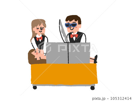 胴体切断のマジックをするマジシャンのイラスト 105312414