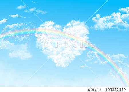青空に浮かぶハート雲と虹のイラスト素材 [105312559] - PIXTA