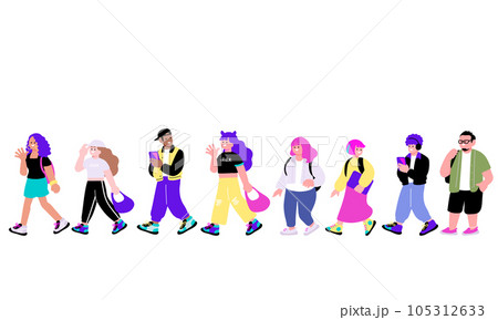 インバウンド需要、訪日観光客をイメージする人々のイラスト 105312633