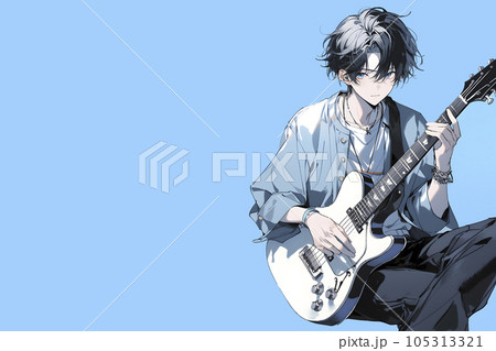 エレキギターを練習する青年のイラスト(Generative AI) エレキギターを練習する青年のイラスト(Generative AI) 105313321