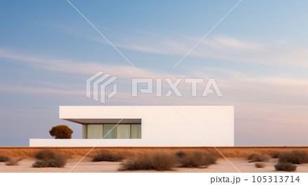 A modern minimalist white house in desert is comfortable and equipped 105313714
