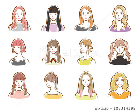 若い女性の顔のイラスト. 105314398