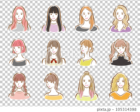若い女性の顔のイラスト. 105314398