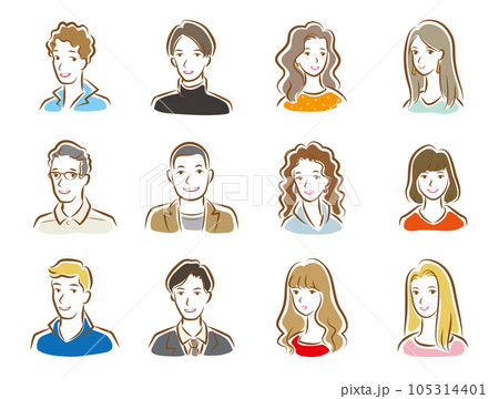 様々な人々の顔のイラスト. 105314401