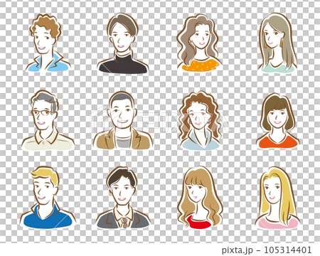 各種人臉的插圖。 各種人臉的插圖。 105314401