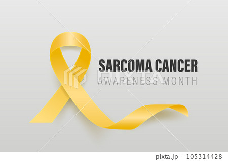 Sarcoma, Bone Cancer Banner, Card, Placard with Vector 3d Realistic Yellow Ribbon on Grey Background. Sarcoma Cancer Awareness Month Symbol Closeup, July. World Bone Cancer Day Concept 105314428