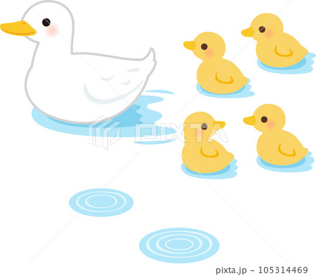 水面にいるアヒルの親鳥とヒナのイラスト素材 [105314469] - PIXTA