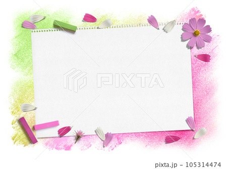 カラフルコスモスの花びらと、ピンク・グリーンのパステル＆スケッチブック 105314474