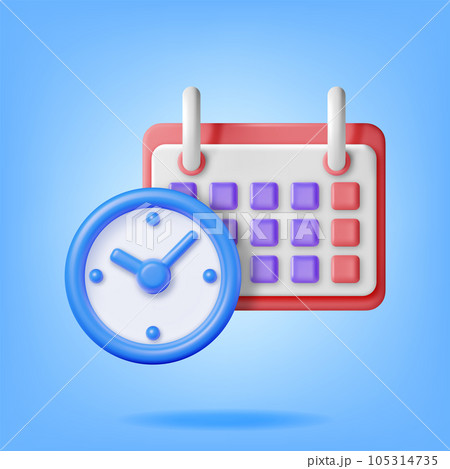 3D Paper Spiral Wall Calendar and Clocks Isolated. 105314735