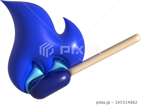 3d illustration burning match. Wood whole matchstick with sulfur head flaming stages. 105314862