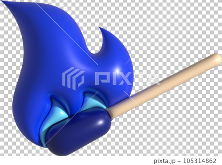 3d illustration burning match. Wood whole matchstick with sulfur head flaming stages. 105314862