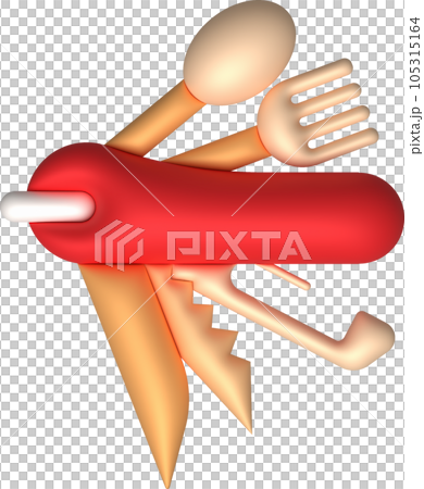 3D illustration folding knife camping, compact expedition knife. Penknife multi-tool. 105315164