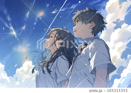 青空を見る男女2人の学生(Generative AI) 青空を見る男女2人の学生(Generative AI) 105315355