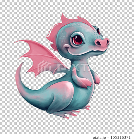 Fantasy cute baby dragon. New Year 2024. Cartoon dragon, isolated 105316371