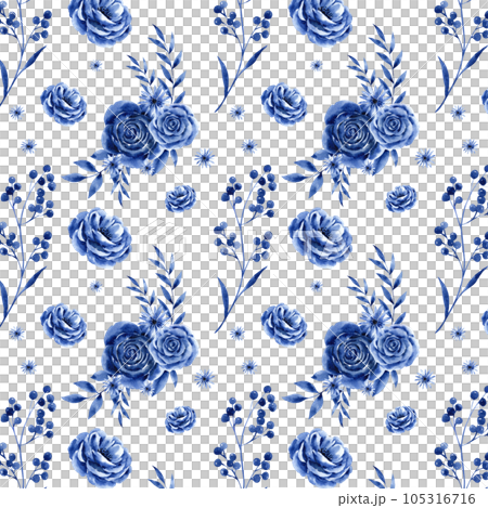 Indigo floral watercolor pattern seamless png Indigo floral watercolor pattern seamless png 105316716