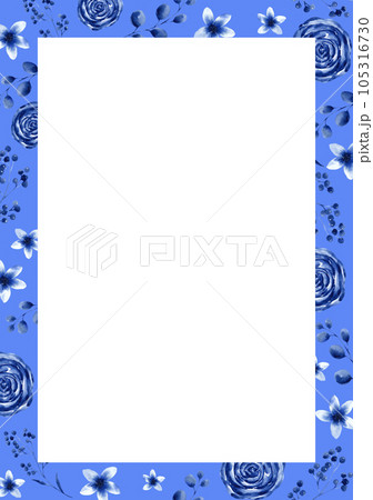 Indigo floral frame watercolor png 105316730