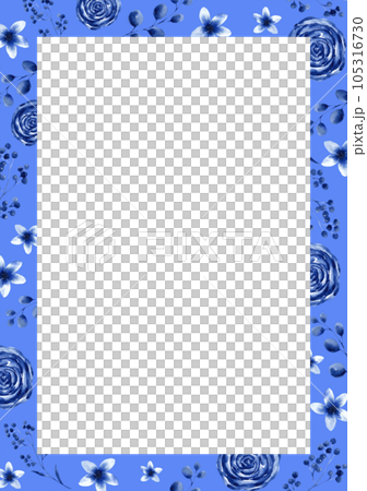 Indigo floral frame watercolor png 105316730