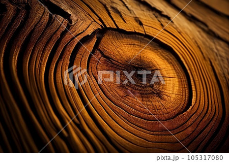 Wood larch texture of cut tree trunk, close-up. Wooden pattern 105317080