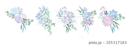 Blue Flower Bouquet and Floral Blooming Composition Vector Set Blue Flower Bouquet and Floral Blooming Composition Vector Set 105317163