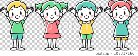 Illustration set of a smiling child raising both hands 105317166