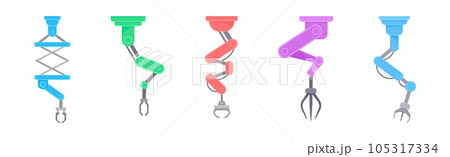 Robotic Mechanical Programmable Arm with Joints for Industrial Assembly Operation Vector Set Robotic Mechanical Programmable Arm with Joints for Industrial Assembly Operation Vector Set 105317334