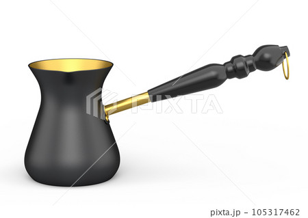 Turkish coffee cooked in sand or coffee maker cezve on white background. 105317462