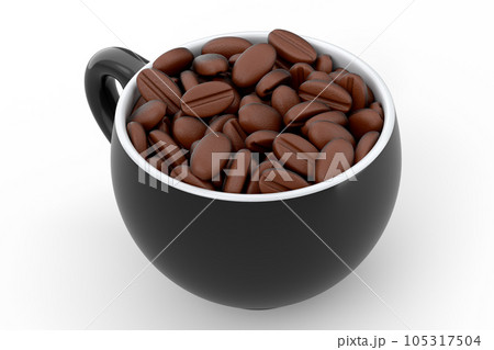 Ceramic coffee cup with coffee beans for americano, espresso, latte on white Ceramic coffee cup with coffee beans for americano, espresso, latte on white 105317504