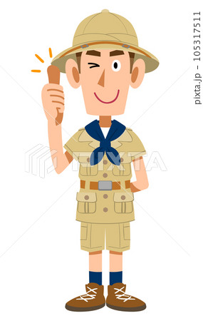 サムズアップする探検家の服を着た男性 105317511