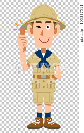 サムズアップする探検家の服を着た男性 105317511