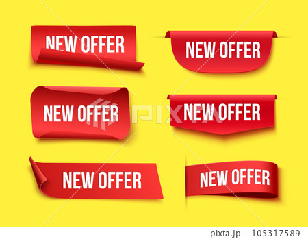 New offer red tags on yellow background New offer red tags on yellow background 105317589