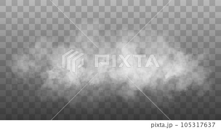 White smoke cloud isolated on transparent background. Vector smoke or fog 105317637
