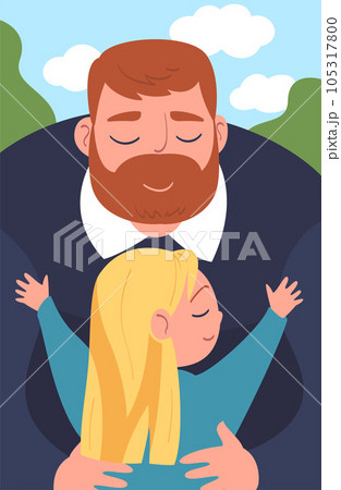 Happy Father Embrace His Daughter Spend Time Together Vector Illustration 105317800