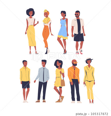 Fashionable African American People Character Standing in Casual Clothes Vector Set 105317872