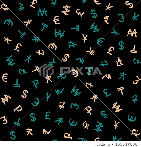 Symbols of various currencies seamless pattern. Vector background. 105317888