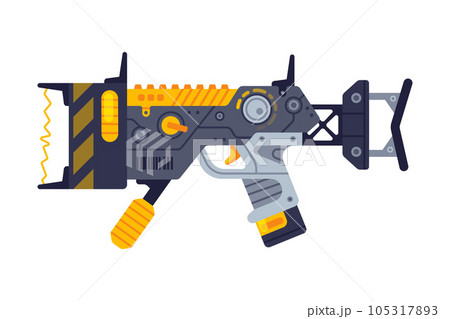 Fantastic Weapon and Raygun as Destructive Energy Gun Vector Illustration 105317893