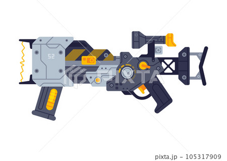Fantastic Weapon and Raygun as Destructive Energy Gun Vector Illustration 105317909