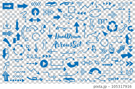 Fashionable ink pen hand-drawn arrow/arrow vector icon material set_blue/business_transparent background 105317916