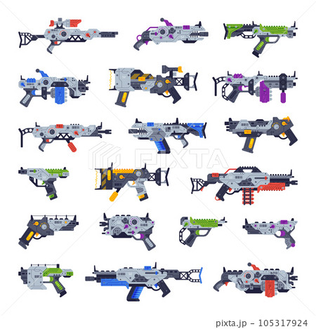 Fantastic Weapon and Raygun as Destructive Energy Gun Vector Set Fantastic Weapon and Raygun as Destructive Energy Gun Vector Set 105317924