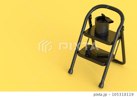 Set of metal cans or buckets with paint roller, brush and folding ladder Set of metal cans or buckets with paint roller, brush and folding ladder 105318119