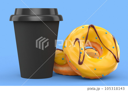 Paper coffee cup for cappuccino, americano, espresso, mocha, latte on blue Paper coffee cup for cappuccino, americano, espresso, mocha, latte on blue 105318143