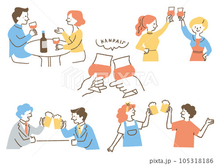 お酒を飲む人たちのセット_色 お酒を飲む人たちのセット_色 105318186