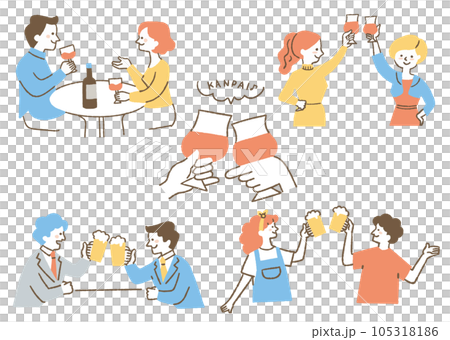 お酒を飲む人たちのセット_色 お酒を飲む人たちのセット_色 105318186