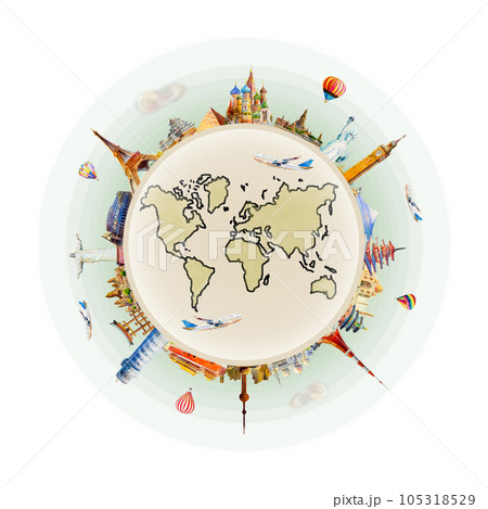 Art illustration of flat design travel composition, famous world landmark. 105318529