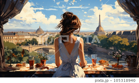 Woman sitting in a Paris cafe Woman sitting in a Paris cafe 105318940